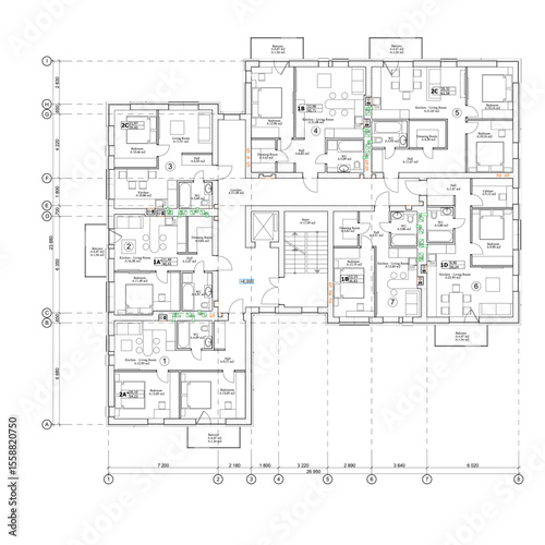 Vector architectural project of a multistory building floor plan	
