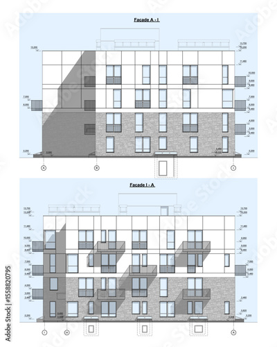 Vector architectural project of a multistory building