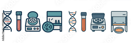 Laboratory equipment and biology tools sequence illustrating research process in a modern lab setting