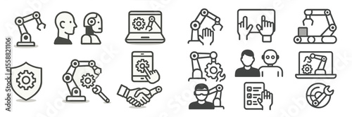Modern automation technologies showcase robotic arms, human interaction, and digital interfaces in an industrial setting