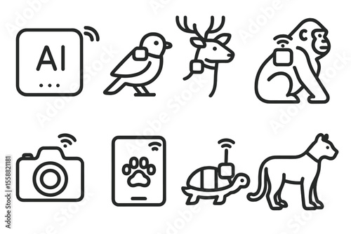 Representation of animals being monitored with technology for research and conservation purposes in a simple graphic format
