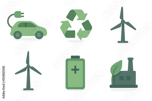 Green technology symbols showcasing renewable energy sources for sustainable development in modern society