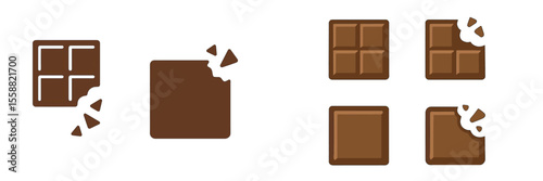 Popular chocolate bar designs featuring broken and whole pieces displayed on a white background for illustration