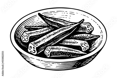 Okra vector engraving style illustration