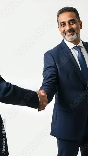 Businessman in suit extending handshake, fostering partnership and professional collaboration