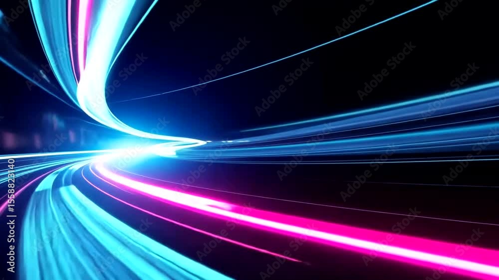 Futuristic light trails with speed motion blur, hyper space jump and time travel concept
