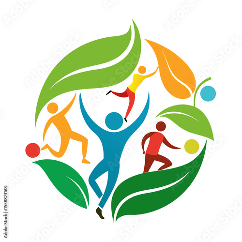 Abstract leaf logo featuring healthy people in nature a vibrant design for eco friendly brands and sustainable