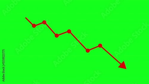 red arrow down trend animation indicating financial decline on a green screen background.Perfect for use in economic crisis videos, stock market content, finance vlogs, or news breakdown
