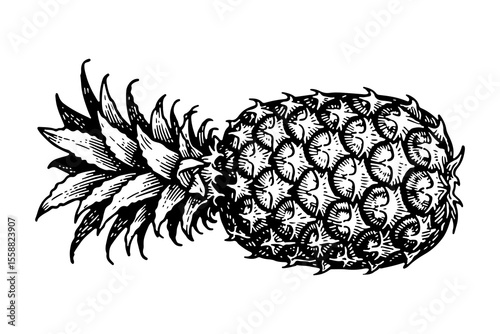Pineapple vector engraving style illustration