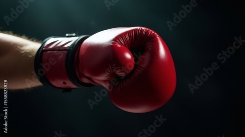 Close-Up of Boxer’s Gloved Fist Mid-Punch Under Spotlight Showing Strength and Determination
