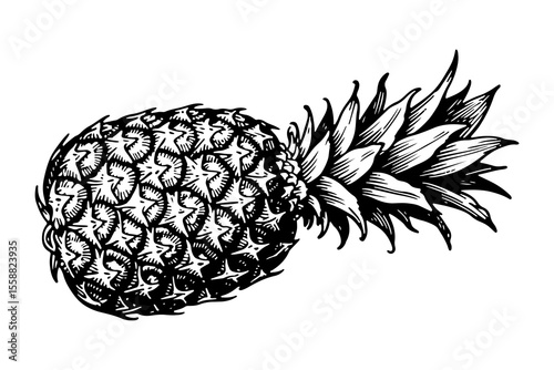Pineapple vector engraving style illustration