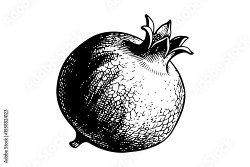 Pomegranate fruit vector engraving style illustration