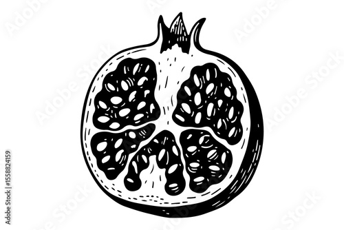Pomegranate fruit vector engraving style illustration