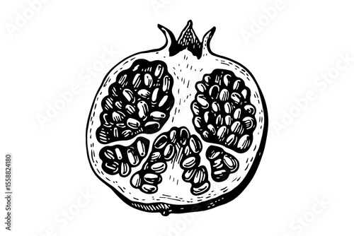 Pomegranate fruit vector engraving style illustration