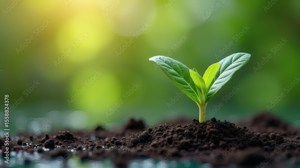 Naklejka premium Close-up of Young Green Plant Sprout Growing in Soil, Symbol of Growth and Life