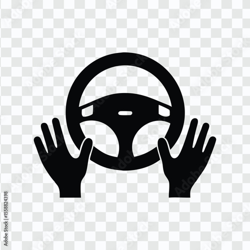 Hands on Steering Wheel Icon – Safe Driving Gesture Symbol