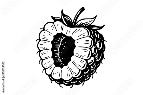Raspberries vector engraving style illustration