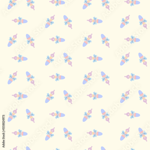 Pastel coquette seamless pattern with fountain pen bows on cream background for cute stationery and planner supplies