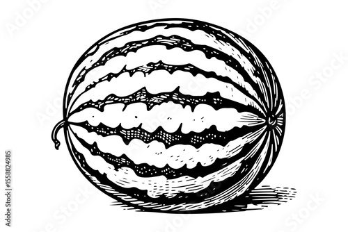 Watermelon vector engraving style illustration
