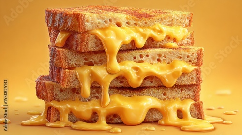 Deliciously Golden Toasted Bread Stacked High with Creamy Melted Cheese Offering Comforting Indulgence