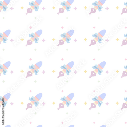 Coquette pastel seamless pattern with fountain pen bows and stars for cute stationery scrapbooking and planner 