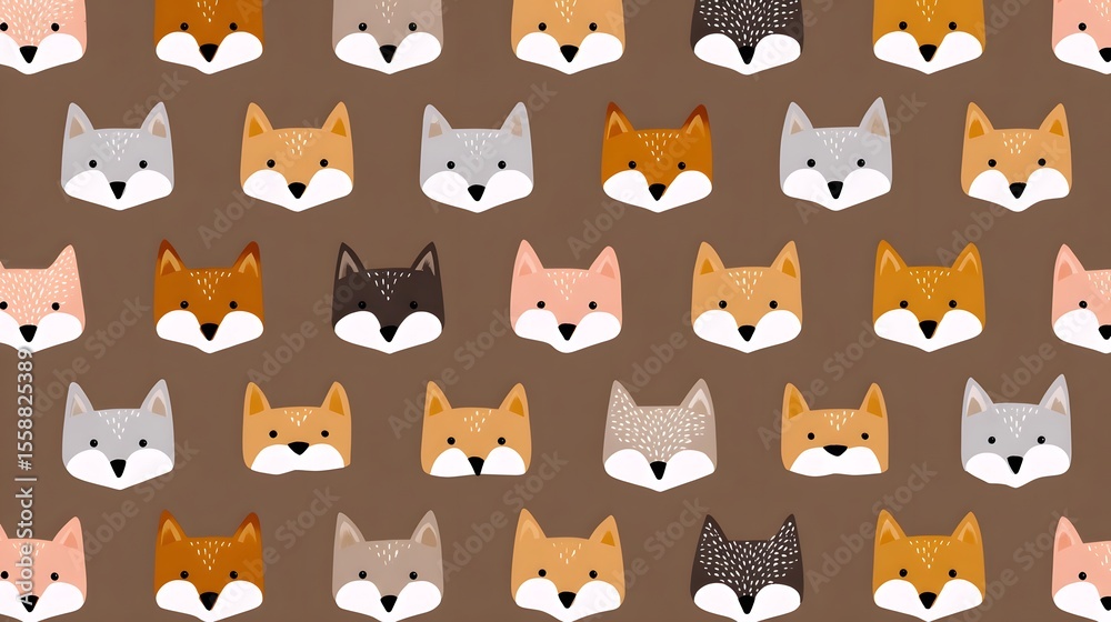Fototapeta premium Cute foxes faces in a seamless pattern