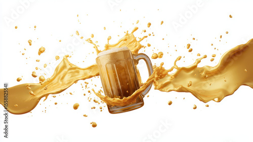 Abstract Golden Beer Splash Frozen in Motion Around a Glass 3D Art