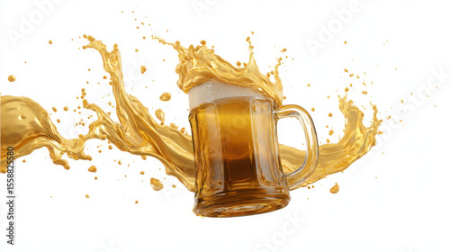 Creative 3D Illustration of a Beer Splash Encircling a Glass