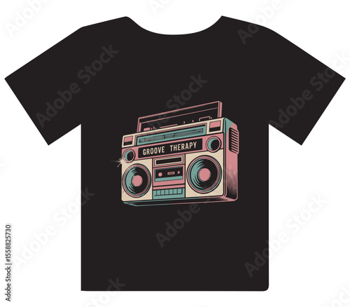 Retro Boombox 'Groove Therapy' T-Shirt Design