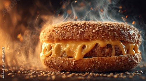 Delicious Hamburger Layered with Melted Cheese and Juicy Patties Served on a Freshly Baked Bun