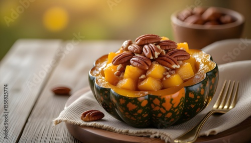 Homemade Roasted Acorn Squash with Brown Sugar and Pecans