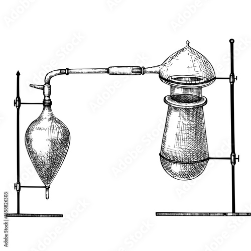 Glassware for alchemy sketch. Glass bottles drawing⁠
