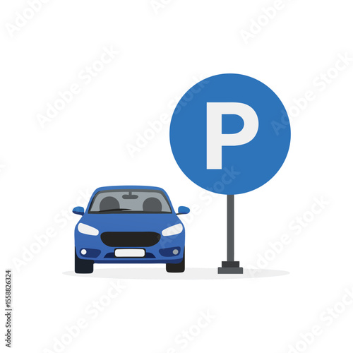 Parking Zone with Car and Sign – Parking Area Identification