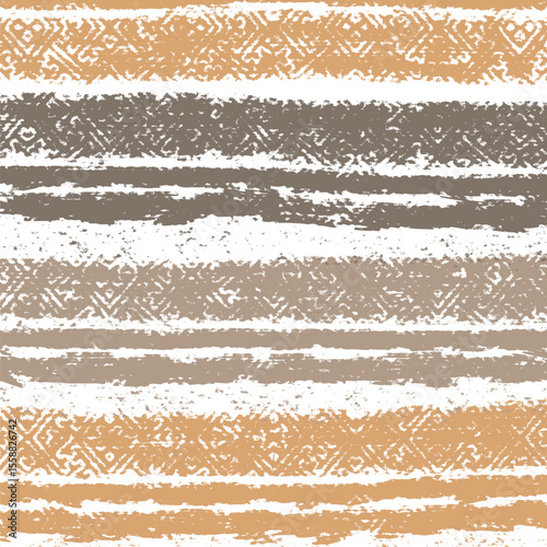 3色ブラウンのエスニック調の太ボーダー柄背景　Adobe Illustrator Artwork