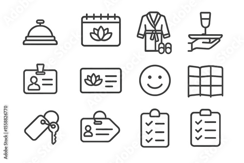 Spa and hospitality icons featuring bell, calendar, and checklists