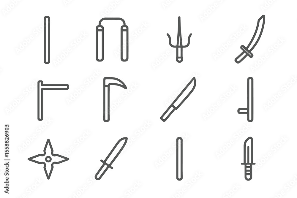 Shadowy outline of martial arts weapons on dark background Shadowy outline of martial arts weapons on dark background