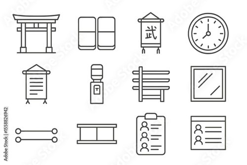 Set of minimalist line art icons featuring various everyday objects