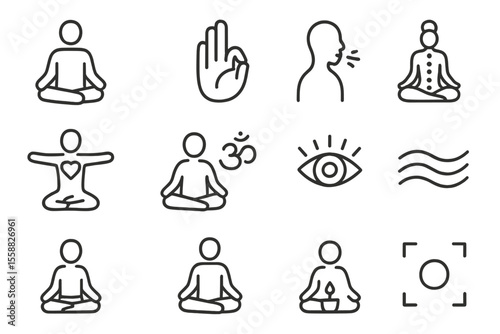 Minimalist yoga and meditation icons on subtle gray background