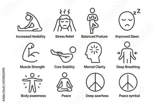 Stress relief and body awareness with yoga and meditation symbols
