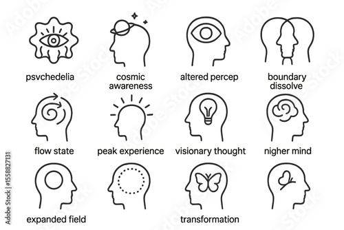 Mind icons depicting consciousness and perception concepts in minimalist style
