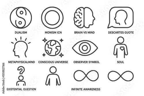 Symbols depicting philosophical concepts and dualist ideas