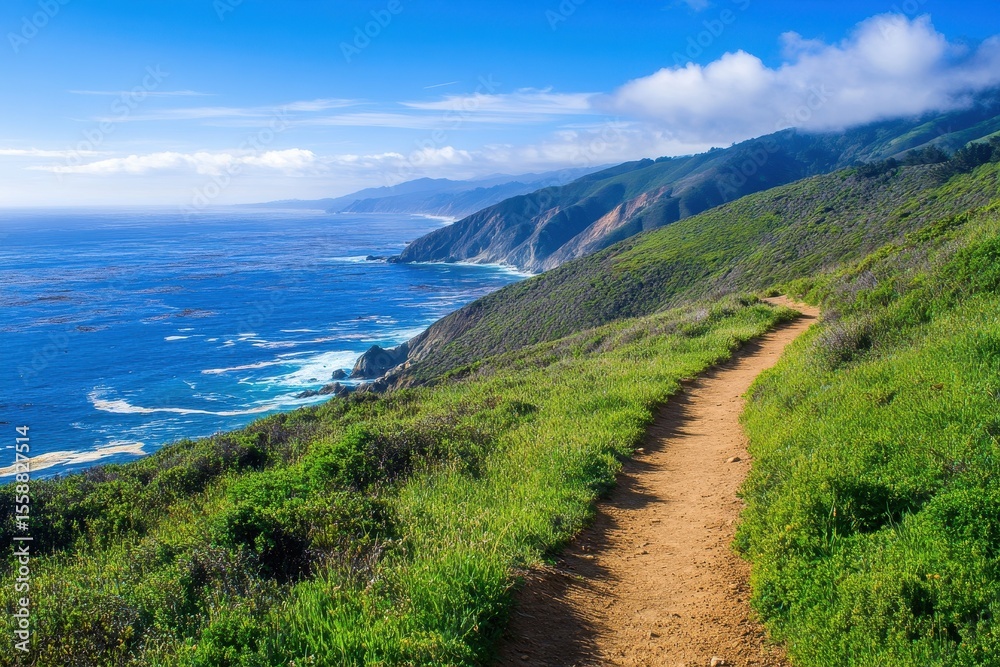 Fototapeta premium Winding Trail Above the Pacific Ocean: A Hiking Adventure in California's Big Sur - Garrapata State Park