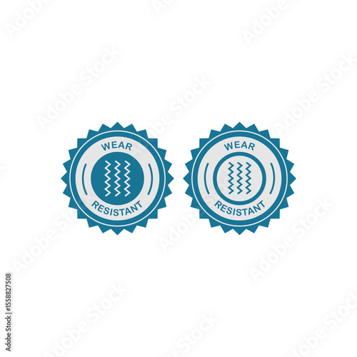 Blue "Wear Resistant" vector logo with wavy lines. Ideal for products highlighting durability and resistance to wear and tear.