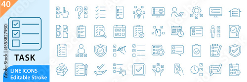 Task line editable icon set. task line icons. Containing checklist, checkmark and more. Editable stroke. Vector illustration