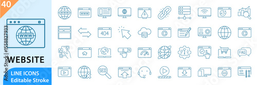 Website icon set. Website line icons. Containing web design, internet, and more. Line icon collection. Vector illustration. Editable Stroke.