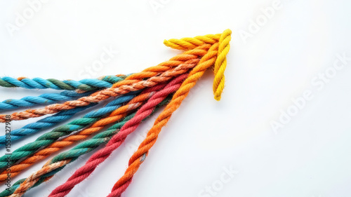 Colorful Ropes Forming Arrow on White Background