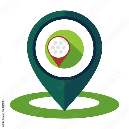 Golf location pin icon with golf ball inside perfect for golf course maps and sports applications