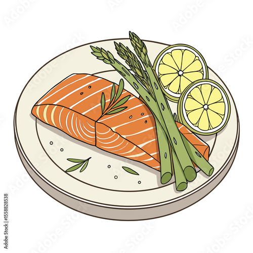 Grilled Salmon with Asparagus and Lemon.