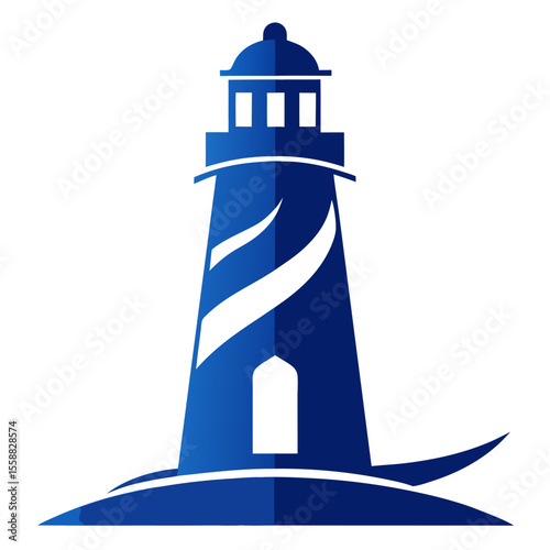 Blue lighthouse silhouette vector logo design featuring a beacon of hope and guidance on a white background