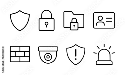 Security icons set: protection, lock, privacy, and surveillance symbols